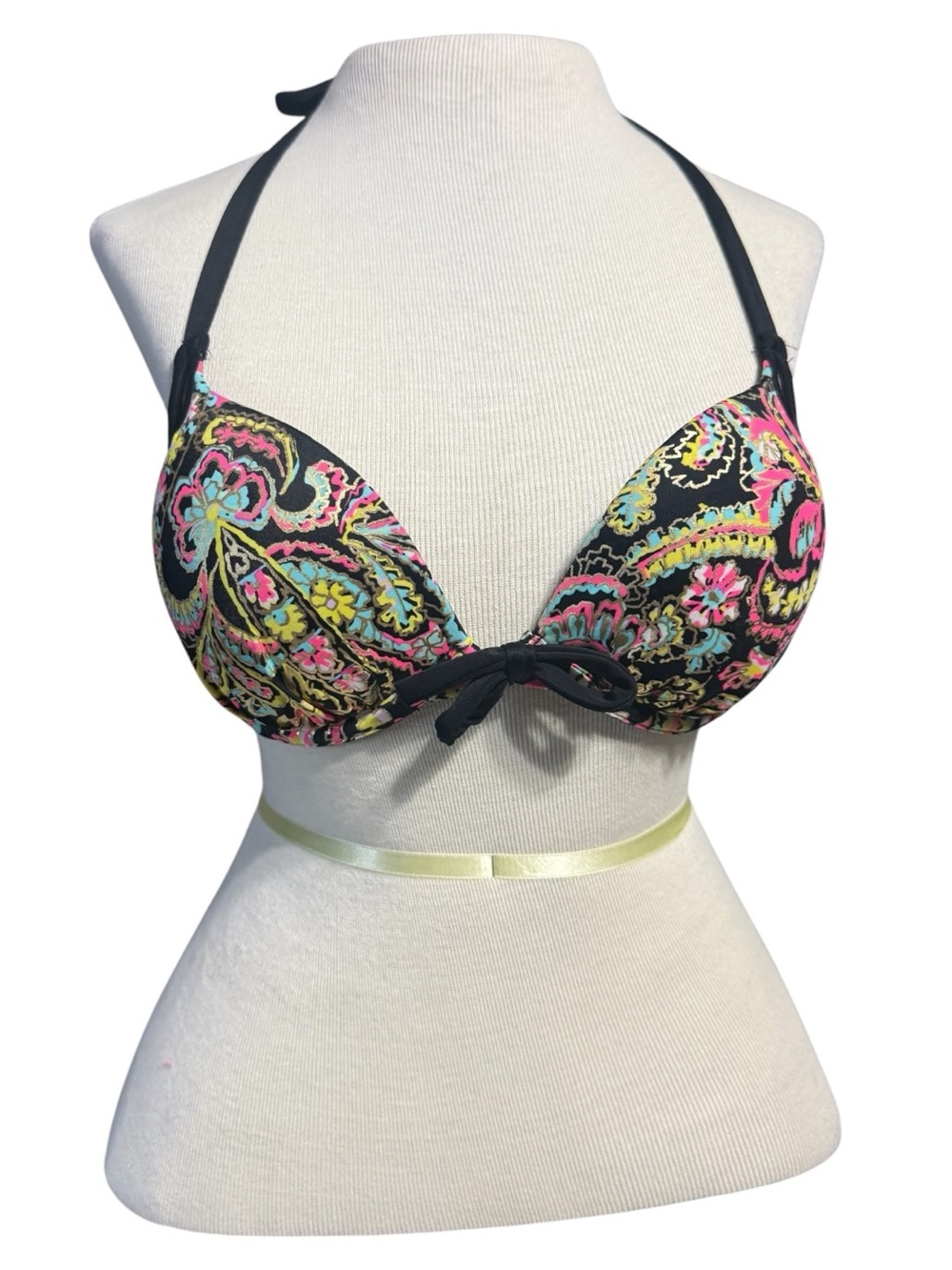 Victoria’s‎ Secret Black neon Paisley Halter v plunge Push-Up Bikini Top